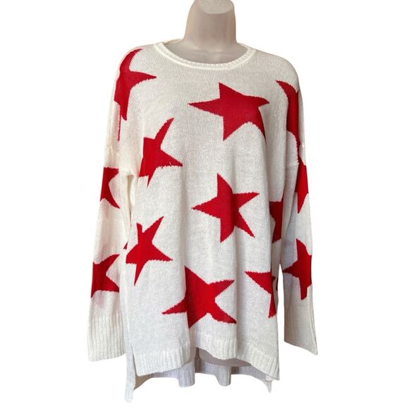 Show Me Your Mumu Bronson Star Tossed Red Star Oversized Pullover Sweater Sz XS - Picture 4 of 16